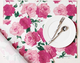 Pink Rose Floral Placemat Set, Cottagecore Table Decor, Romantic Floral Placemats, Aesthetic Dining Decor, Coquette Table Setting