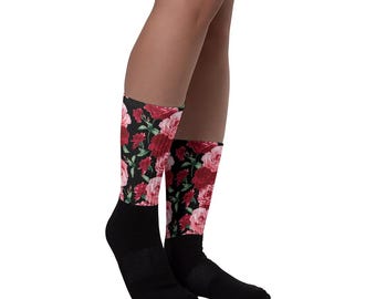 Red Rose Floral Socks Unisex, Cute Aesthetic Crew Socks, Cozy Everyday Socks, Trendy Floral Socks, Gift for Her