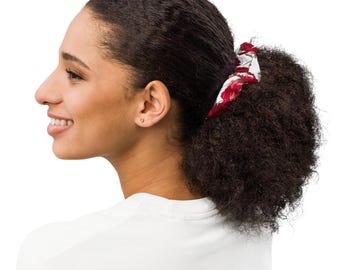 Red Rose Flower Hair Scrunchie, Aesthetic Floral Hair Tie, Cute Satin Scrunchie, Trendy Hair Accessory, Gift for Her