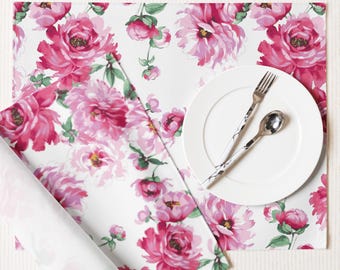 Pink Floral Placemat Set, Cottagecore Table Decor, Romantic Floral Placemats, Aesthetic Dining Decor, Coquette Table Setting