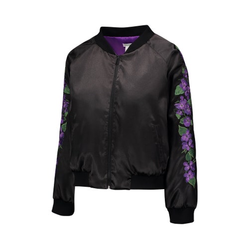 Coconut Grove Velvet Embroidered Reversible Bomber Jacket