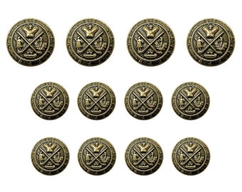 Coat of Arms Design Metal Blazer Buttons, Die Cast Machine Made, Color Polished by Hand