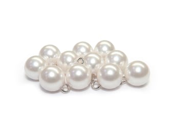 Round Faux Pearl Bridal Trim Buttons with Metal Loop Back, Machine Made