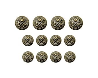 Coat of Arms Design Metal Blazer Buttons, Die Cast Machine Made, Color Polished by Hand