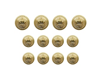 Crown Design Metal Blazer Buttons, Die Cast Machine Made, Color Polished by Hand