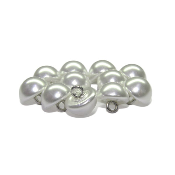 Boutons de mariée en dôme imitation perle ButtonMode pour robe de mariée et robe de mariée, finition nacrée avec boucle en métal dans le dos, fabriqués à la machine