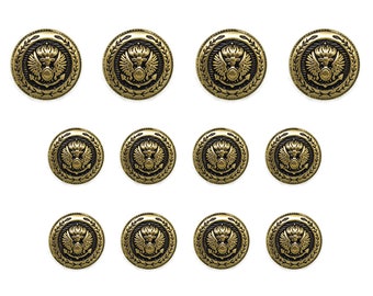 Presidential Design Metal Blazer Buttons, Die Cast Machine Made, Color Polished by Hand