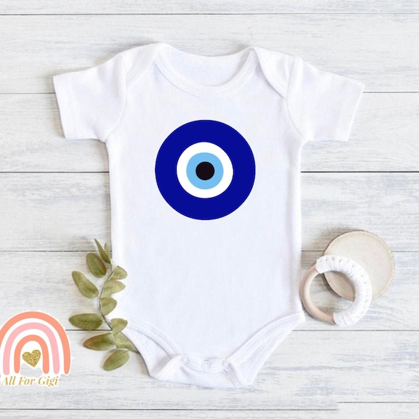 Evil Eye Baby Onesie (Round Shape) - Cute Baby Clothing - Middle Eastern Onesie, Good Luck, Christmas Gift, Newborn