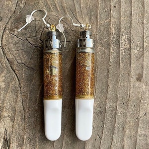 Recycled Gold Glitter Resin Raw Garden Vape Cartridge Dangle Earrings - 1g