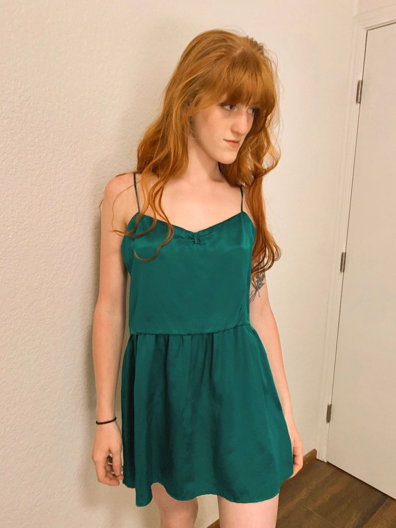 Vintage 1980s Emerald Green Silk Slip image 2