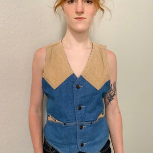 Vintage 1970s American Graffiti Denim & Corduroy Vest