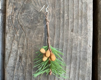 Faux Pine Twig Single Dangle Earring