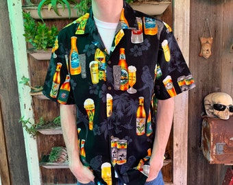 Vintage 1980s Pacific Legend Craft Beer Hawaiian Shirt Made In Hawaii