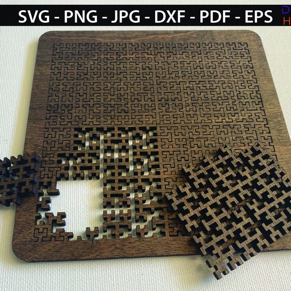 Fractal Puzzle - Hilbert Curve -  Laser Files - Cricut - Silhouette - Cnc - SVG, JPG, DXF- Instant Download - Perfectly Preposterous Puzzle