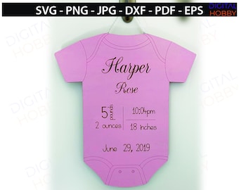 Baby Onesie Bodysuit Birth Announcement SVG | Baby Announcement | Newborn Welcome Sign | Baby Ornament | Laser - Cricut - Silhouette