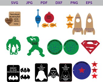 Dad Keychain SVG | Dad Superhero Keychains | Father's Day Keychain bundle |  Dad gifts from Daughter | Laser Files, PNG
