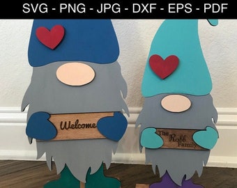 14" Gnome Door Greeter with Interchangeable Seasons File- Free Standing - 1/4" Wood - Laser Cut Files SVG, JPG, DXF- Instant Download