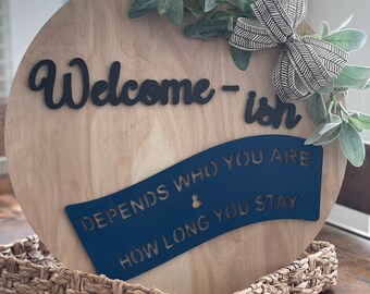 Welcome-ish Door Hanger SVG - Depends Who You Are File - Welcome-ish Round - Inappropriate Door Hanger File - Door Hanger Template