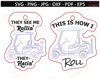 Funny Golf Cart Keychain Files | Laser Cut SVG, DXF, JPG (Digital Download)