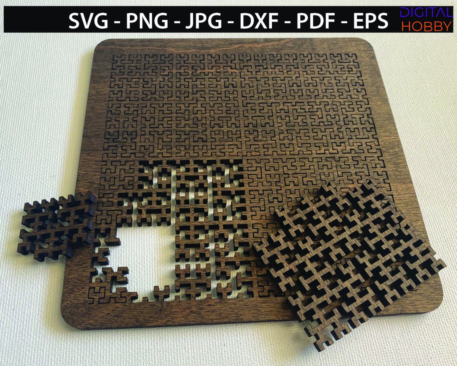 Fractal Puzzle - Hilbert Curve - Laser Files - Cricut - Silhouette - Cnc - SVG, JPG, DXF- Instant Download - Perfectly Preposterous Puzzle