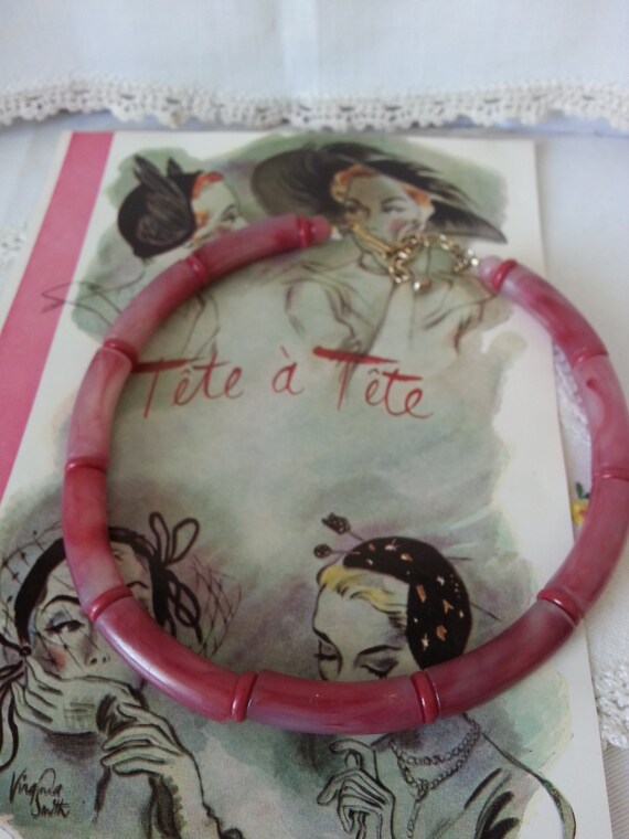 Vintage lucite necklace, raspberry shade, unusual,