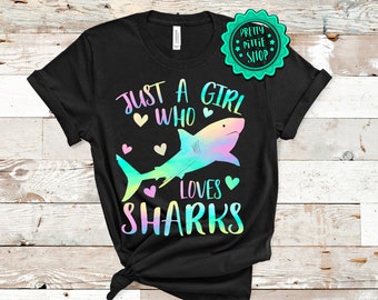 Solo una ragazza che ama Sharks camicia, Squalo amante camicia, Shark Girl Abbigliamento, Squalo camicia per le ragazze, ragazze camicia squalo, squalo amante regalo