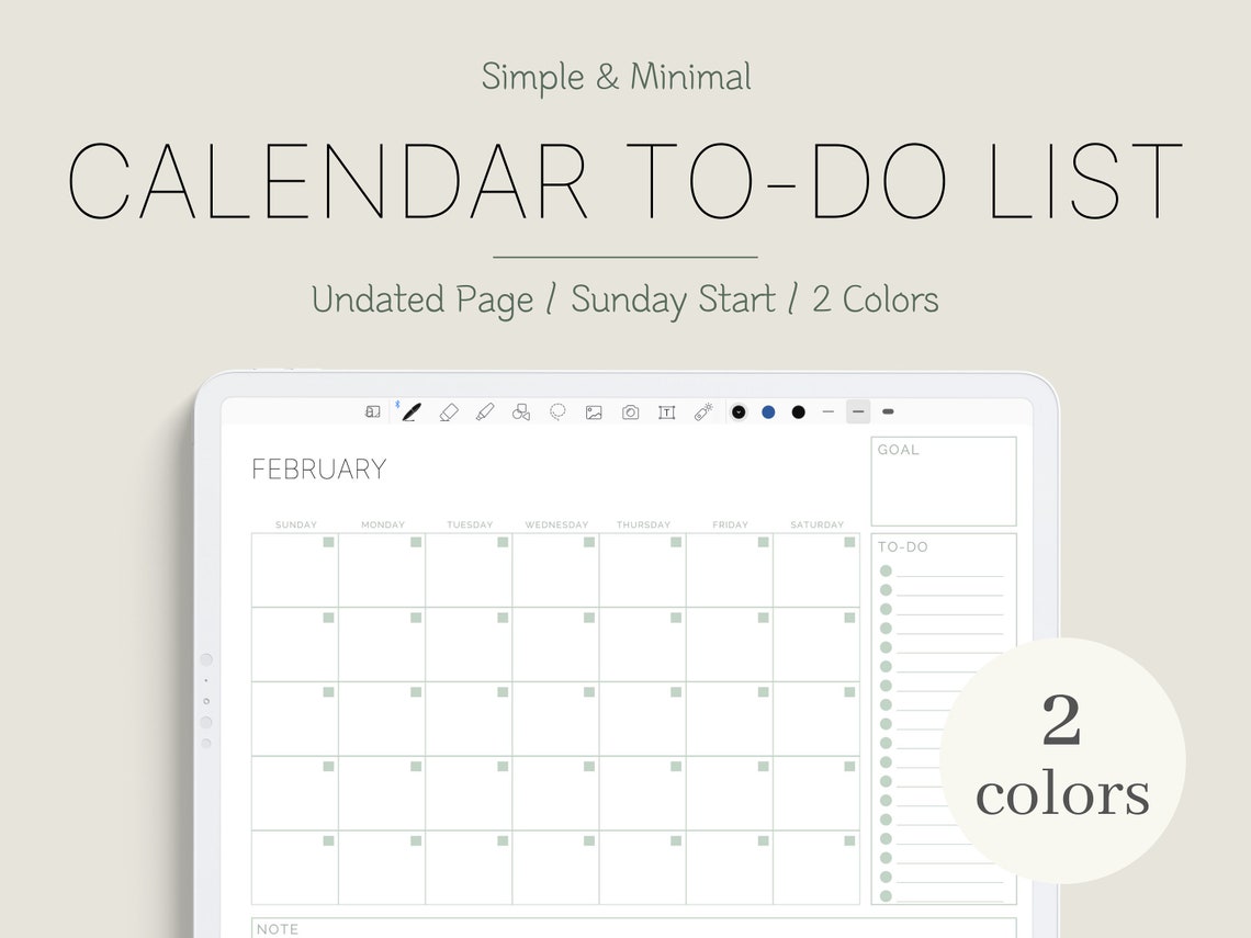 Calendar Todo List Digital Planner for Productivity iPad Etsy Canada