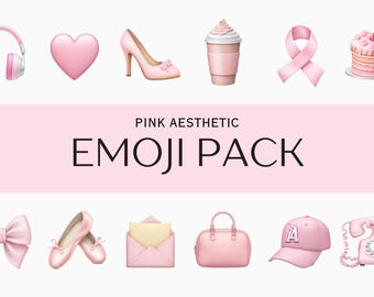 iOS18 | 55 Pink Aesthetic iPhone Emoji Icon PNG Set - Cute Pastel Pink Emojis for Digital Projects, Social Media, Journaling, and More