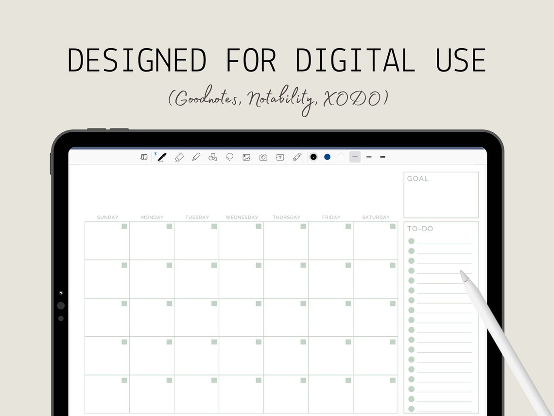 Calendar Todo List Digital Planner for Productivity Ipad Etsy Canada