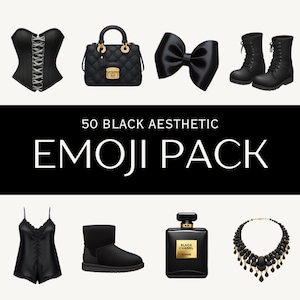 iOS18 | 50 Black Aesthetic Emoji Pack - Unique Black-Themed Emoji PNG Files for iPhone Messages, Digital Planners & Creative Projects