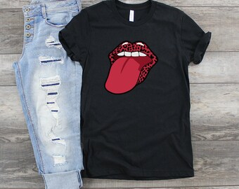 Lips Shirt, Leopard Tongue Shirt, Kiss Shirt, Red Lips Shirt, Leopard Lips Tee, Women Graphic Tee, Leopard Tongue T-Shirt, Leopard Lips Tee