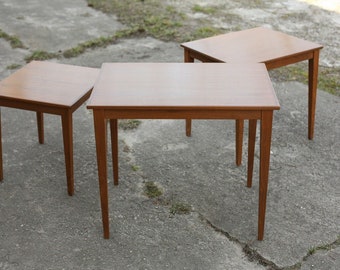 true vintage KVALITET Teak 3 NEST TABLES 60s Made Denmark No. 42 nesting table