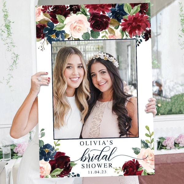 Photo Prop Frame - Bridal Shower Photo Props - Fall - Navy - Bridal Shower Decor - Wedding - 24x36 - PRINTED or DIGITAL - Breezy Burgundy