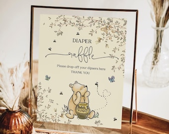 PRINTED & SHIPPED Winnie The Pooh Diaper Raffle Sign | 8x10 | Boho Baby Shower Decor | Pooh Bear | A Little Hunny | Drop Your Diapers