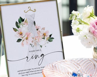 PRINTED & SHIPPED Bridal Shower Ring Game Sign | 8x10 Bridal Shower Games | Minimal Game | Blush Hydrangea Bridal Shower Decor Modern Bride