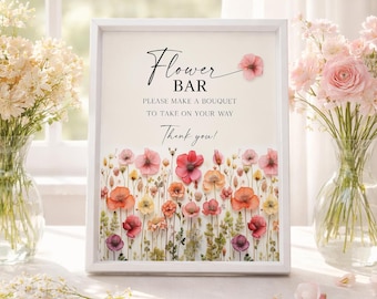 PRINTED & SHIPPED Bridal Shower Flower Bar Sign 8x10 | Bridal Shower Decor | Wildflower Make a Bouquet Bar | Flower Stems | Colorful