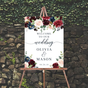 Printed Wedding Welcome Sign - Welcome To Our Wedding - Welcome Sign for Wedding - Fall - Wedding Decorations - Navy - Breezy Burgundy