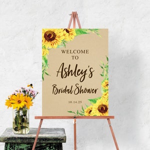 Printed Bridal Shower Welcome Sign, Bridal Shower Decor, Welcome Sign for Bridal Shower, Wedding Shower Sign, Sunflower, Rustic Sunflowers