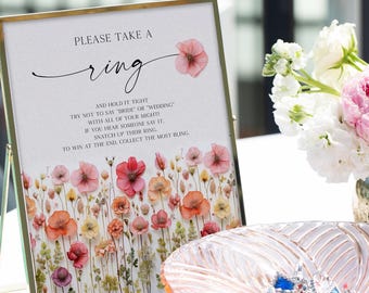PRINTED & SHIPPED Bridal Shower Ring Game Sign | 8x10 Bridal Shower Games | Wildflower Ring Game | Flower Stems | Bridal Shower Decor