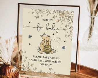 PRINTED & SHIPPED Winnie The Pooh Wishes For Baby Sign | 8x10 | Boho Baby Shower Decor | Pooh Bear | A Little Hunny | Baby Shower Sign