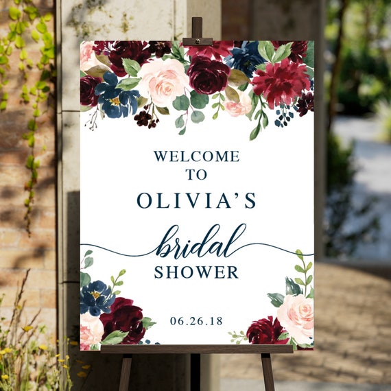  Burgundy and Navy Wedding Welcome Sign Printable, Editable  Wedding Sign Burgundy and Navy Blush Flowers Decor, Rustic Welcome Wedding Sign  Stand, Personalized Welcome Sign for Wedding, Wedding Decor, Plastic Sign