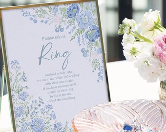 PRINTED & SHIPPED Bridal Shower Ring Game Sign | 8x10 Bridal Shower Game | Blue Flowers Ring Game | Heirloom Hydrangea | Bridal Shower Decor