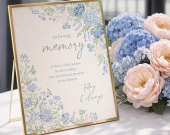 PRINTED & SHIPPED In Loving Memory Wedding Sign | 8x10 | Wedding Decorations | Table Sign | Forever In Our Heart | Heirloom Hydrangea | Blue