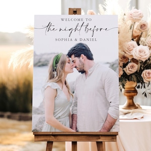 Printed Rehearsal Dinner Welcome Sign With Photo The Night Before Welcome Sign Poster Welcome Sign Rehearsal Dinner Printed Wedding Sign