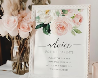 PRINTED & SHIPPED Advice For The Parents Sign 8x10 | Girl Baby Shower | Blushing Blooms | Baby Shower Game | Baby Shower Decorations
