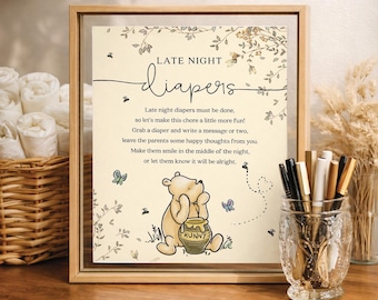 PRINTED & SHIPPED Baby Shower Late Night Diapers Sign | 8x10 Winnie The Pooh Baby Shower Decor | A Little Hunny