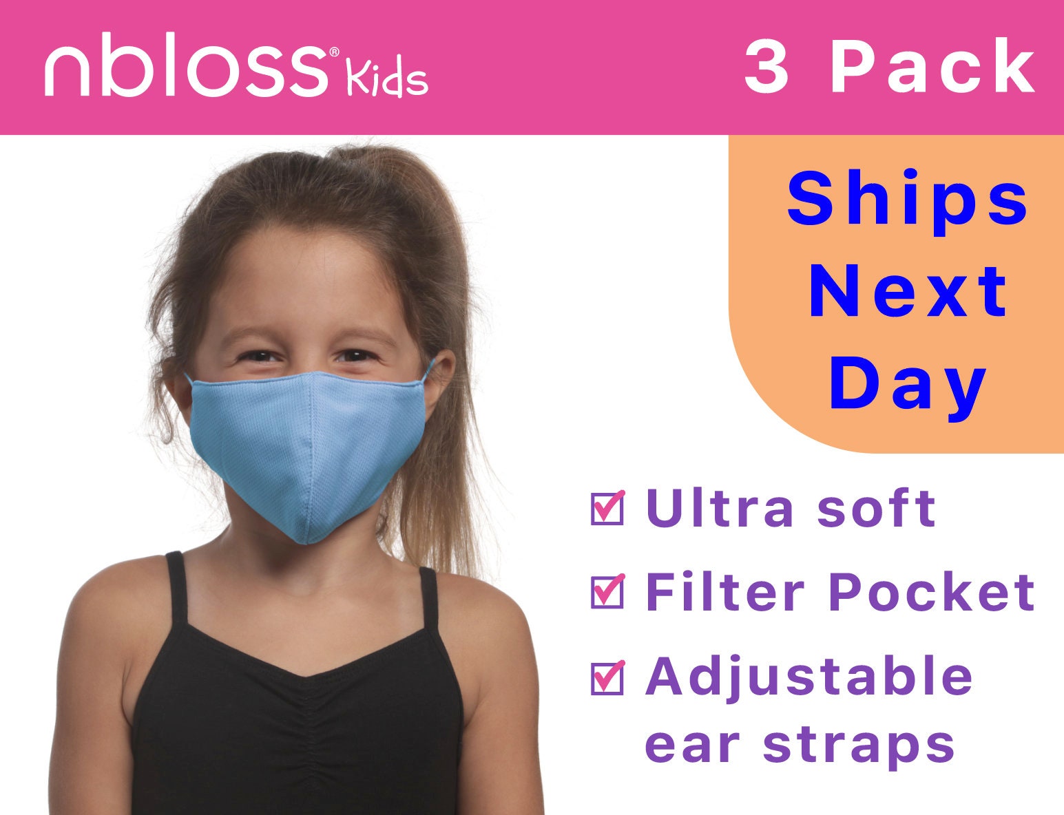 Kids Face Mask with Filter Pocket, Adjustable Ear Straps | Triple Lay…