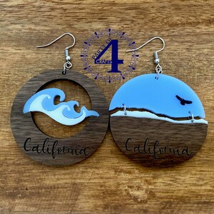 Conceptions de boucles d’oreilles SVG California, Glowforge Ready, plage à usage commercial, vagues, montagnes