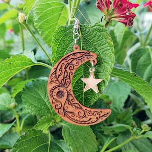 Boucle d'oreille de lune en filigrane SVG avec Dangles Star et Alphabet, Glowforge Ready, Téléchargement numérique