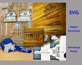 SVG Real Estate Bundle Keychains, Monogram Cutting Boards, Sold Key Photo Props